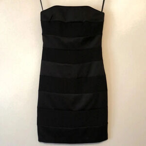 White House Black Market Size 0 Black Formal Prom Satin Sheath Dress Str…